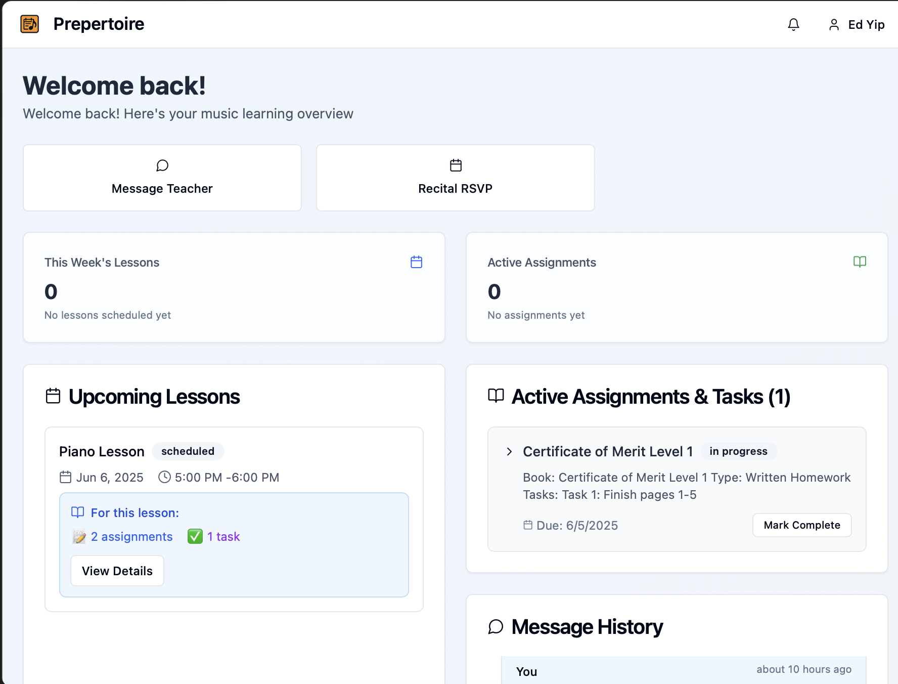 Student dashboard interface