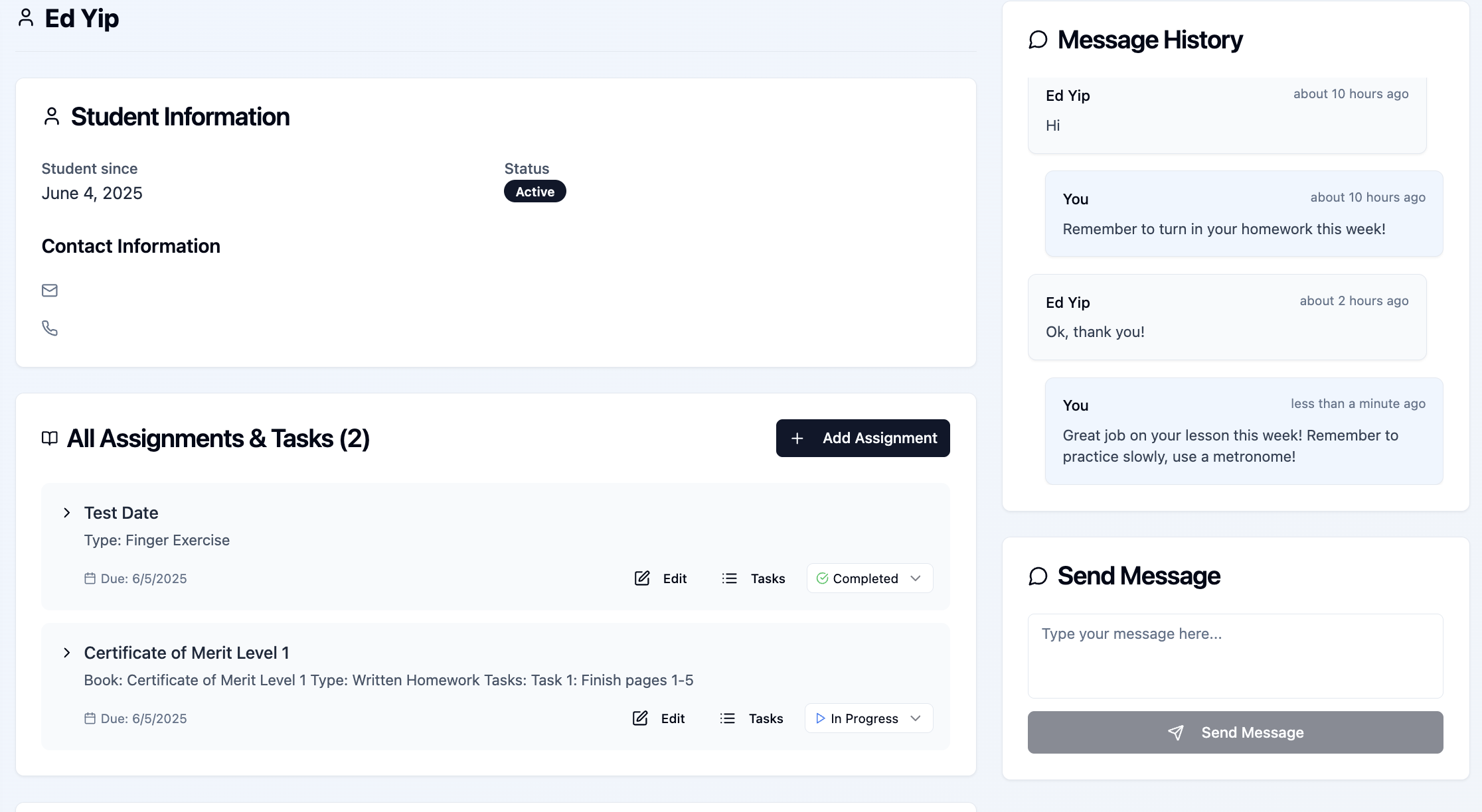 Student profile interface